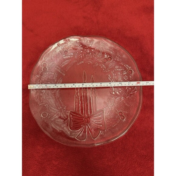 Christmas Vintage Pilgrim Glass Wreath Candle Holiday Serving Platter Plate 12.5 - Picture 3 of 10